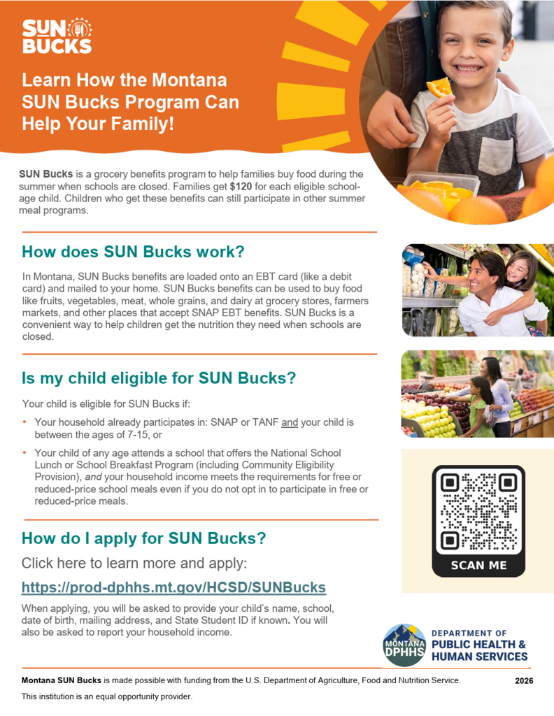 Montana offers SUN Bucks