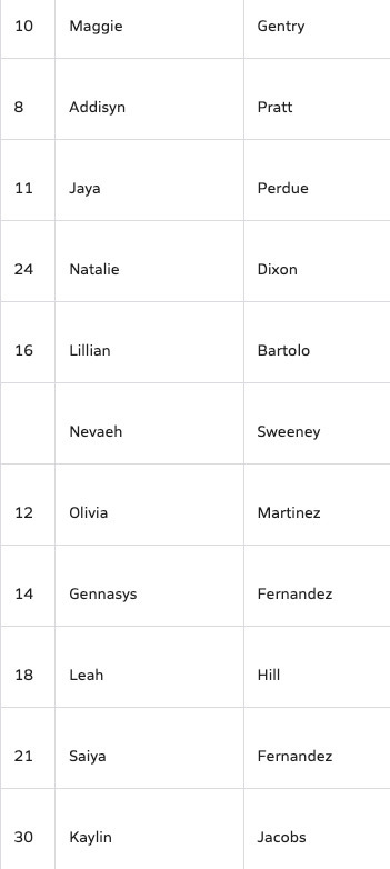 Current 2025 SVHS Volleyball Roster