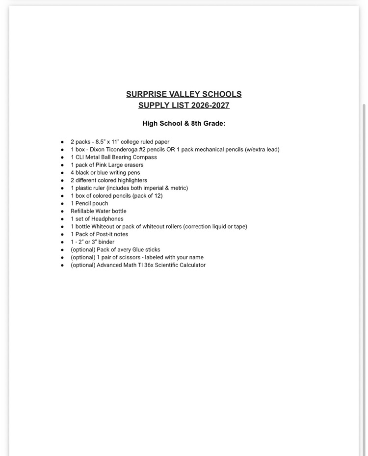 26-27 Supply Lists