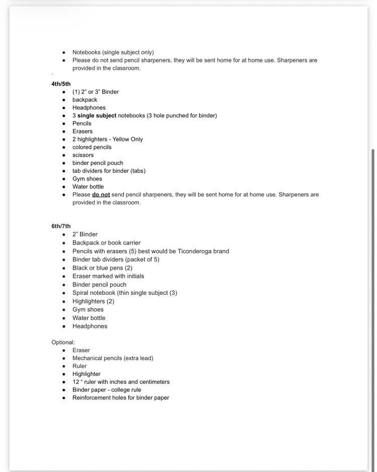 26-27 Supply Lists