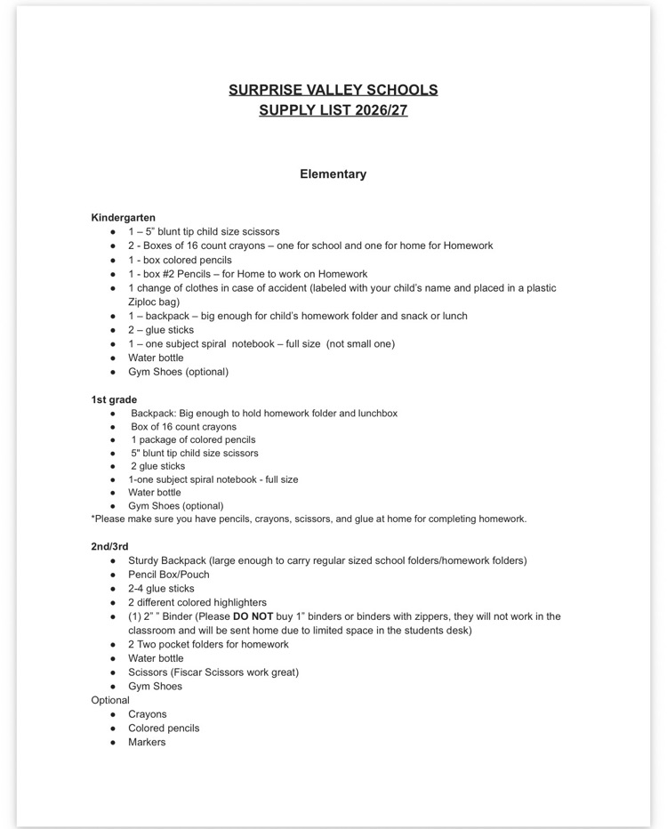 26-27 Supply Lists