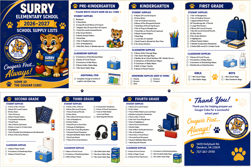 Surry Elementary School Supply List