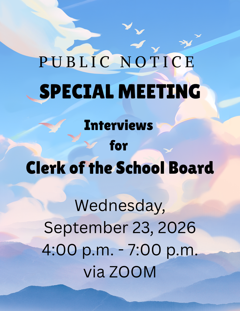 Public Notice: School Board Meeting Wednesday, September 23, 2026