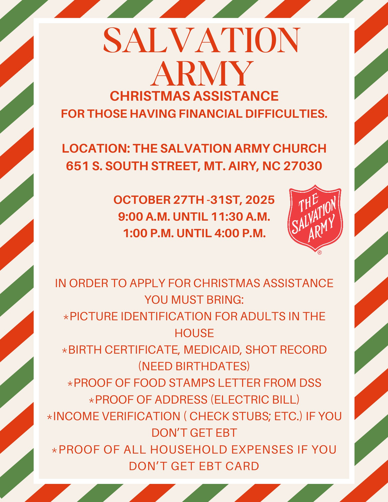 Salvation Army Christmas Sign-up Information: