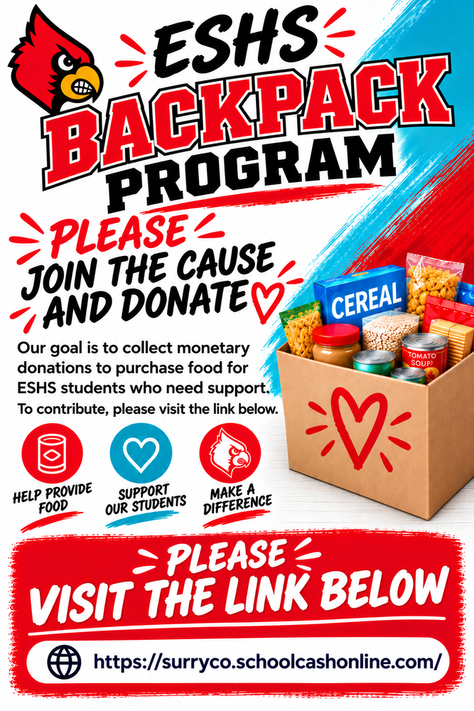 ESHS Backpack Program - Please join the cause and donate by using the link at the bottom of the flyer!!
