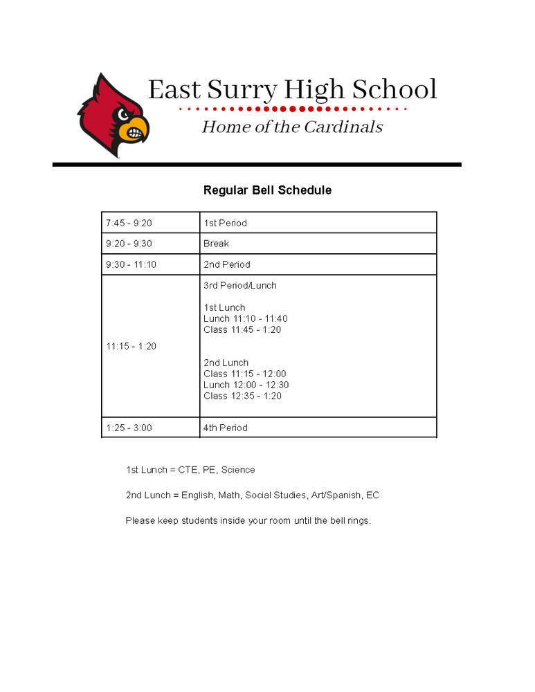 ESHS Daily Bell Schedule