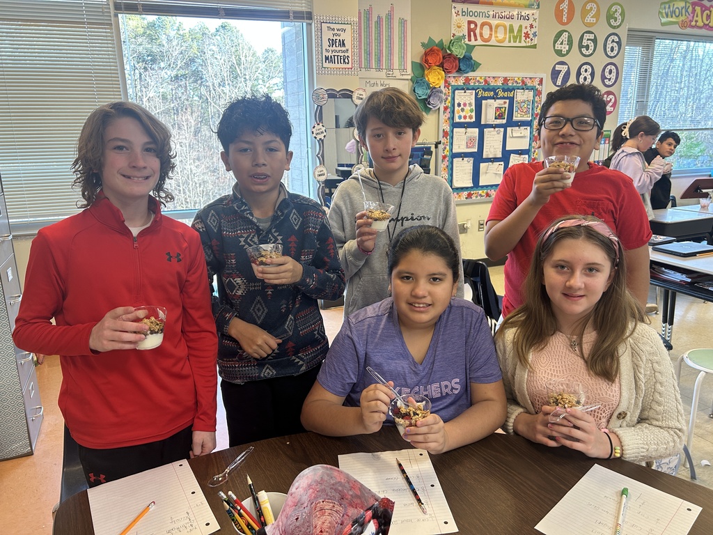 Mrs. Custodio's fifth grade math students celebrated completing their Fractions Unit and Valentine's Day by enjoying a delicious yogurt parfait.