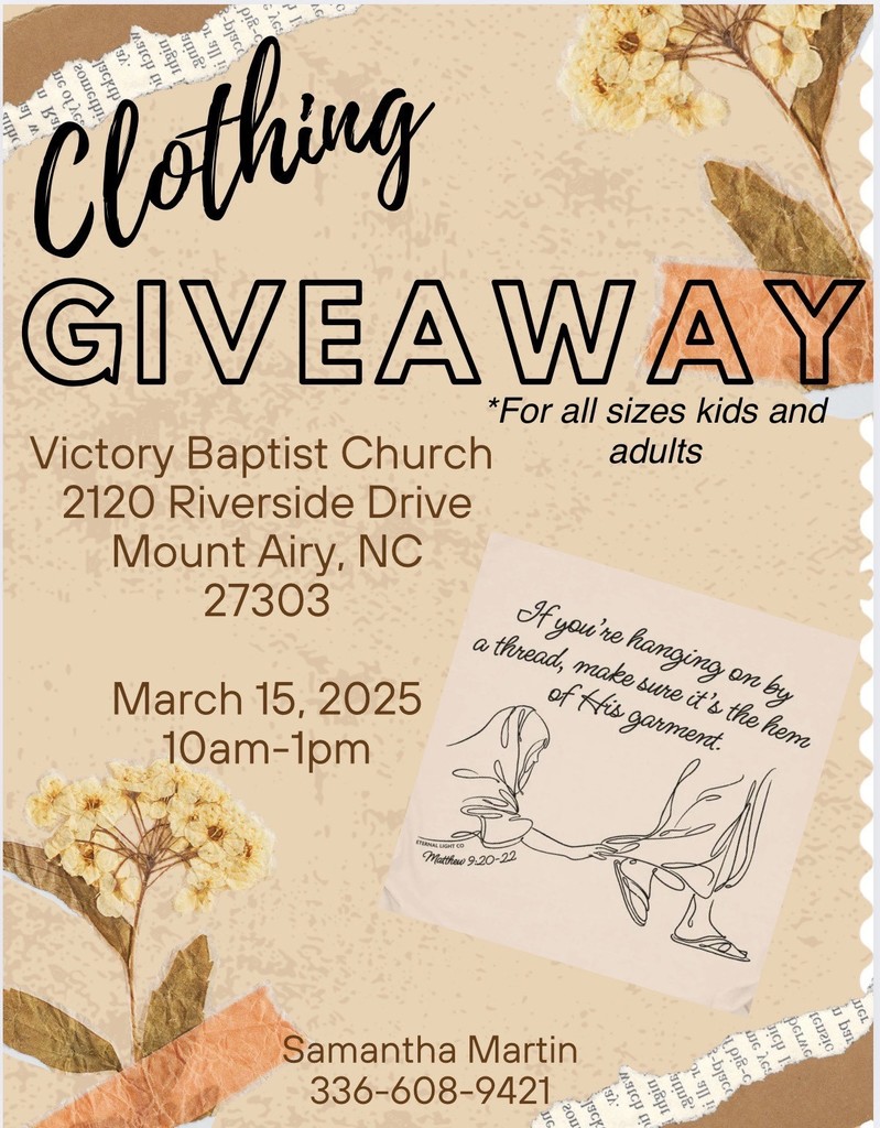 Clothing giveaway poster-Victory Baptist Church on March 15th from 10am-1pm
