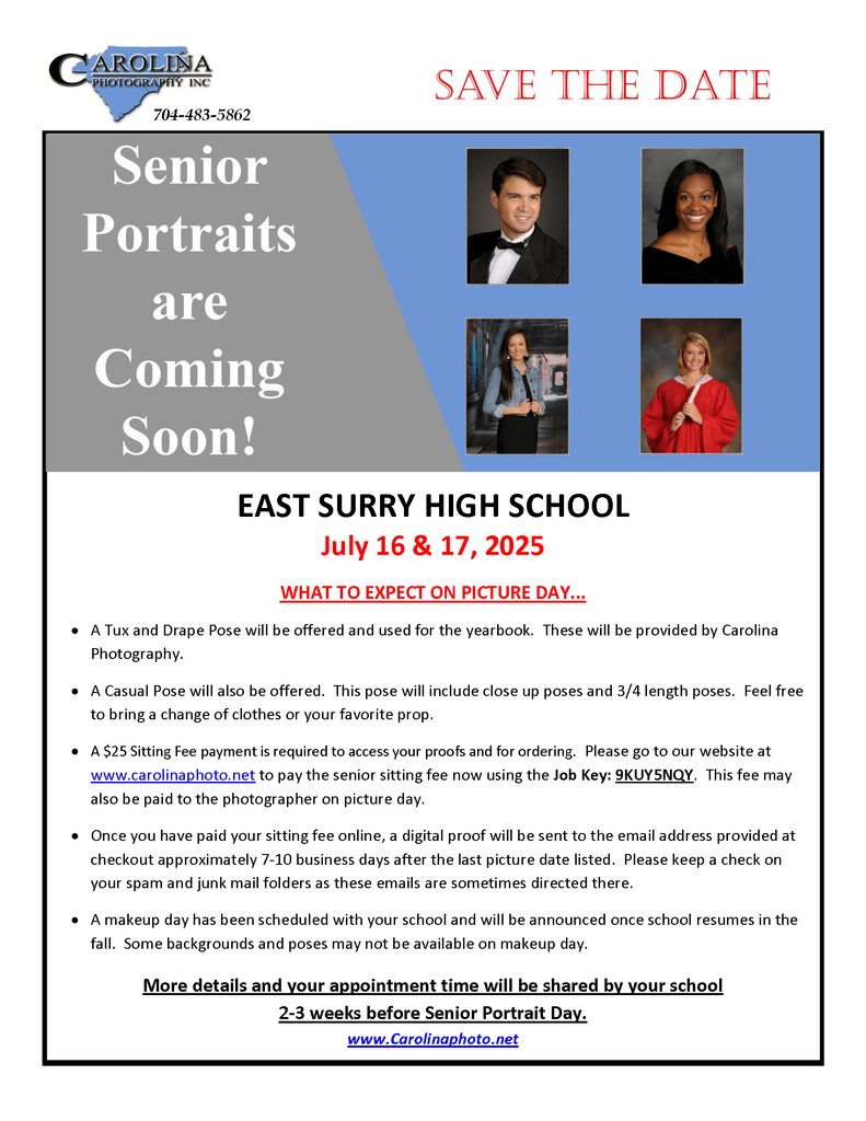 Save the Date:  Senior Portraits July 16 & 17!!