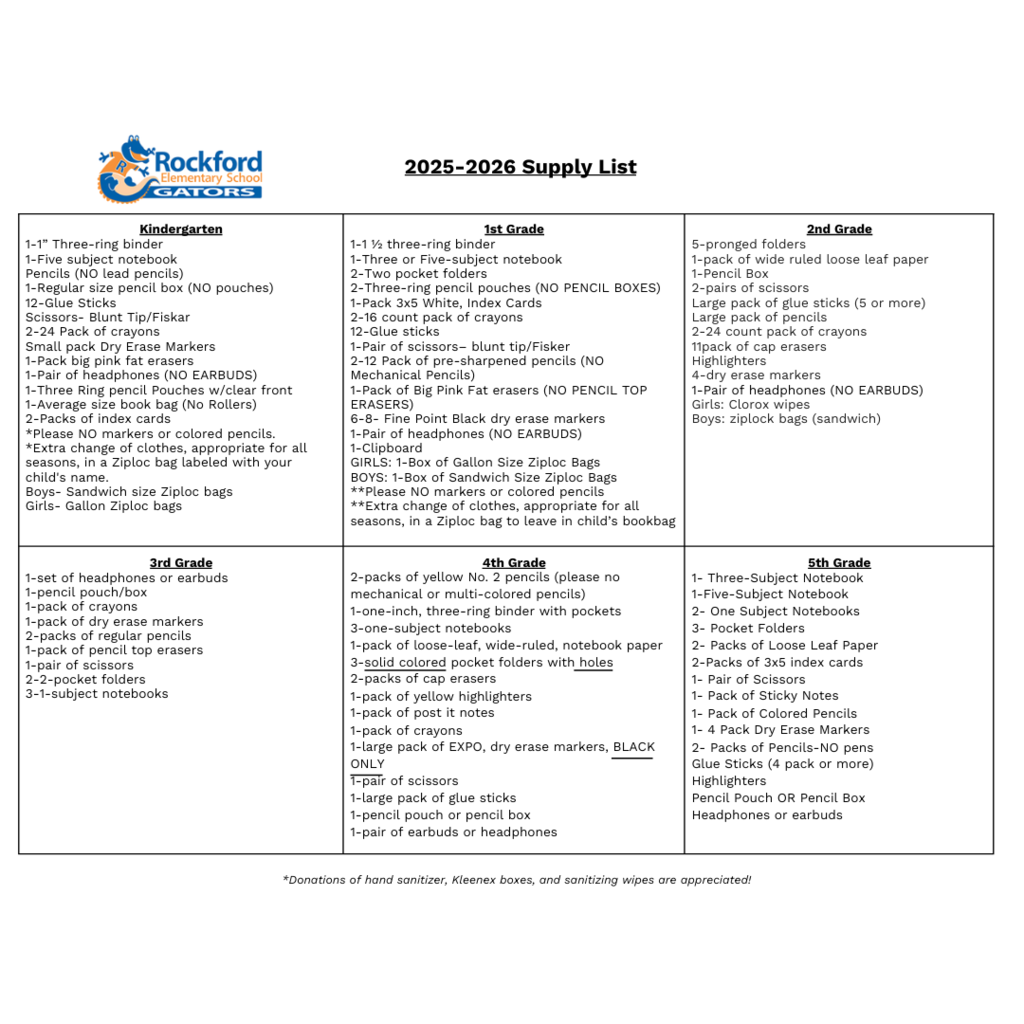 2025-2026 School Supply List