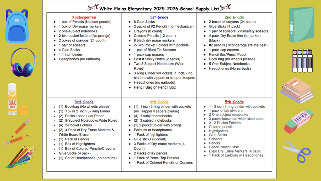 2025-2026 School Supply List