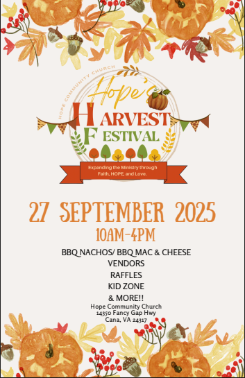 Fall Festival at Hope Community Church September 27th from 10am-4pm
