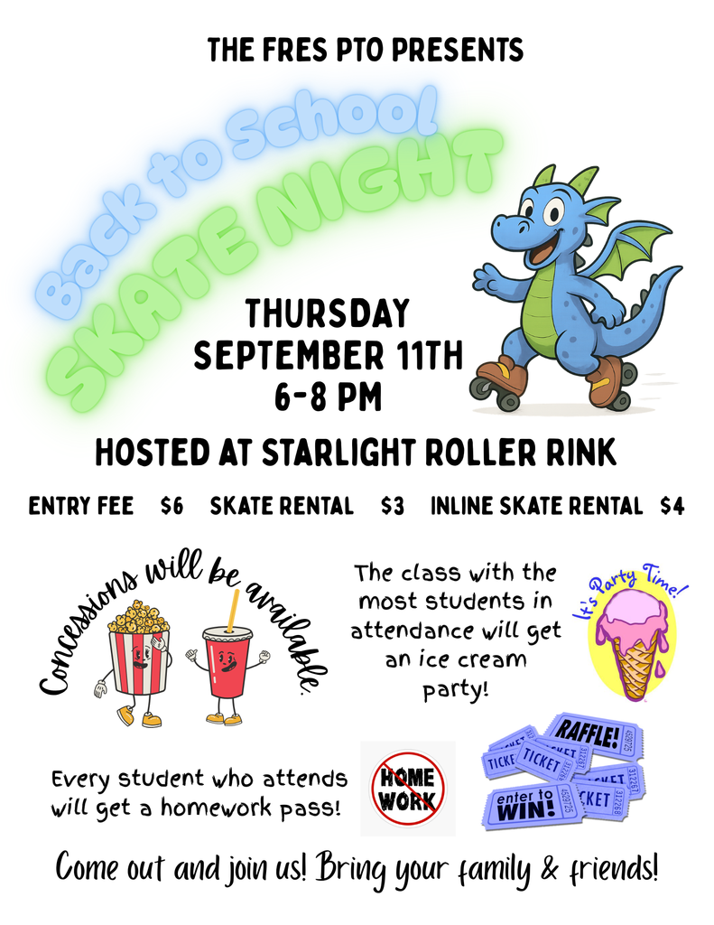 FRES PTO Skate night Thursday, September 11th