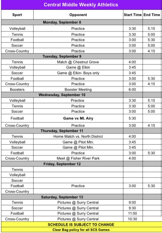 Athletics for the week of 9/8-9/12