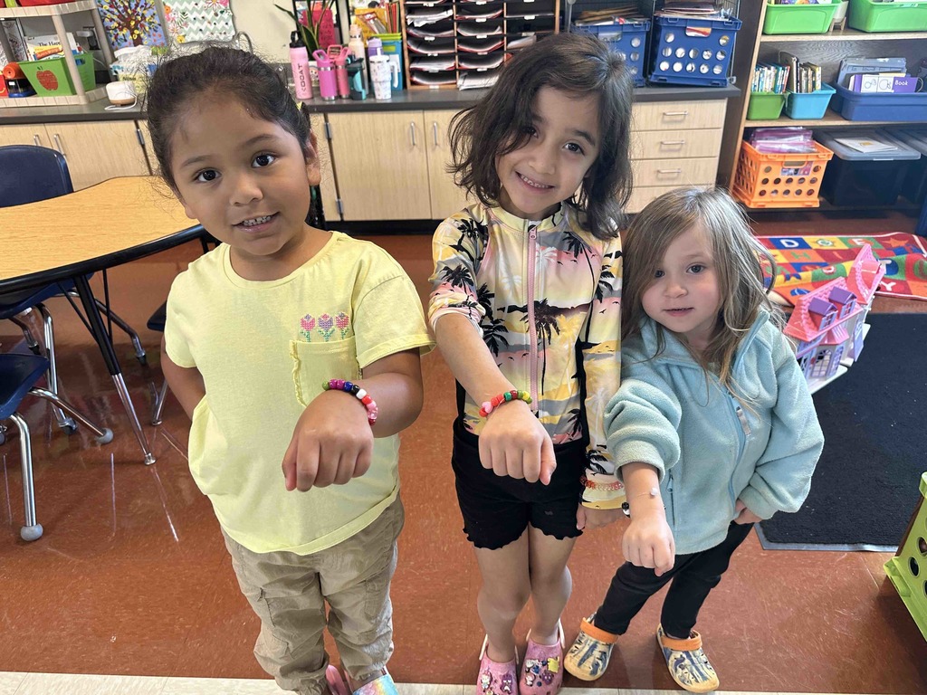 Kindergarten students have been learning how to be a good friend. Today, they made friendship bracelets together as a team-building activity.