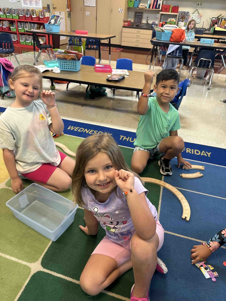 Kindergarten students have been learning how to be a good friend. Today, they made friendship bracelets together as a team-building activity.