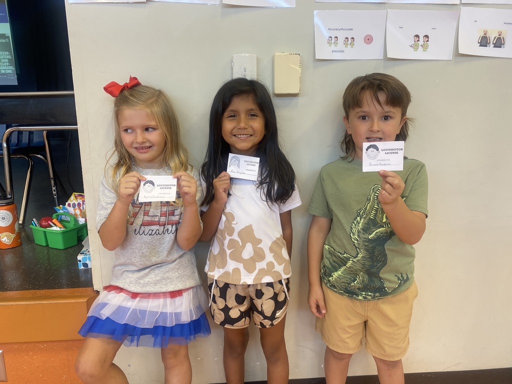Congratulations to these Kindergarten Gators who have already earned their locomotor license in PE class!  