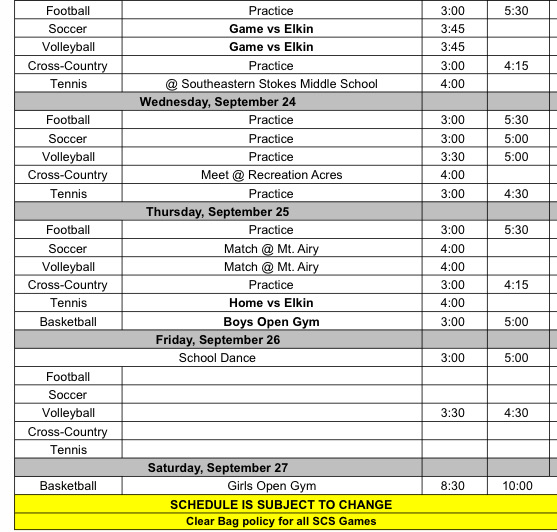 Athletics for the week of 9/22-9/26