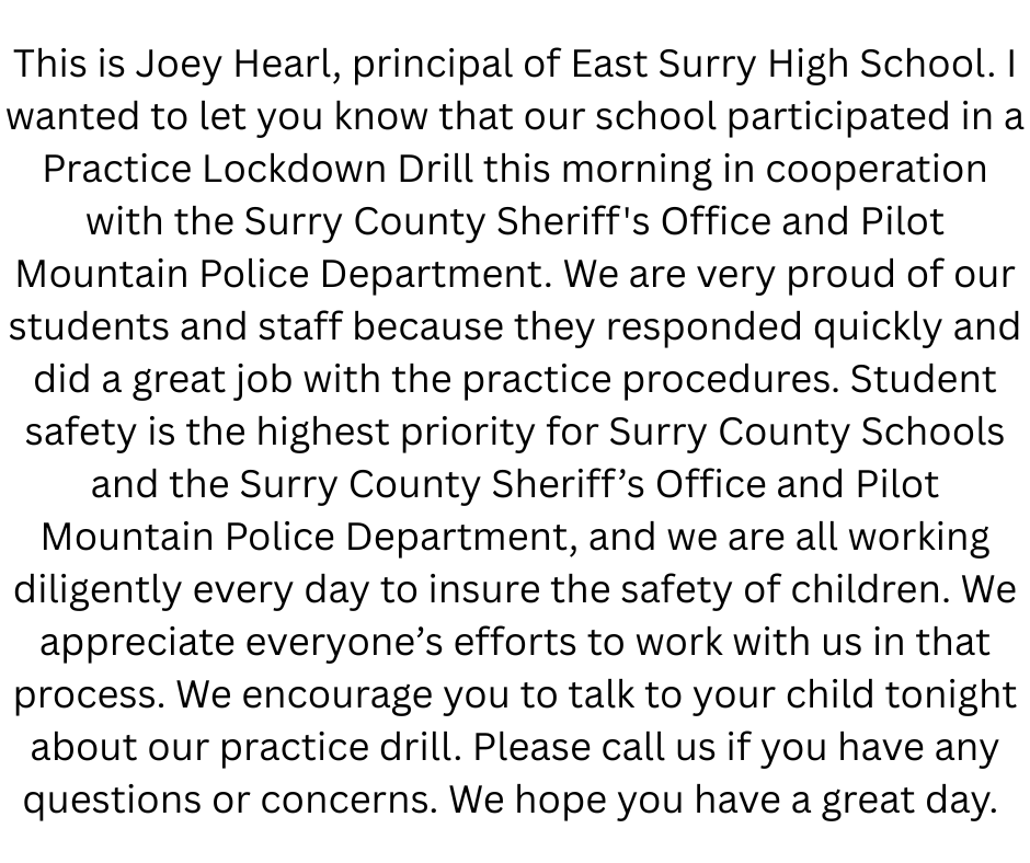 Practice Lockdown Drill Information: