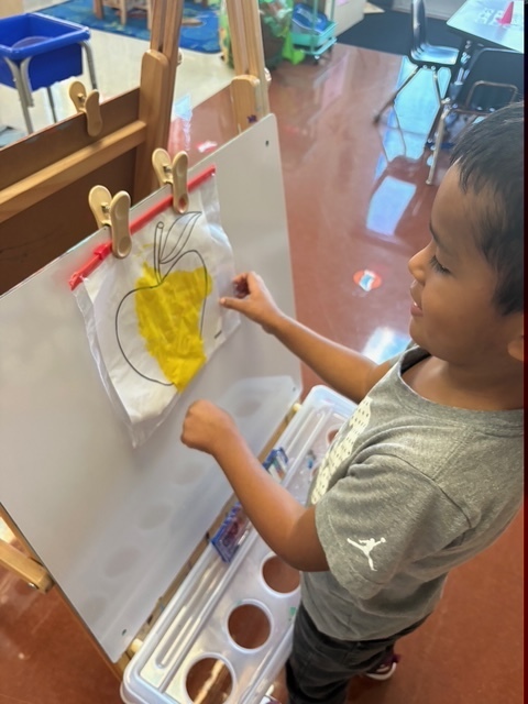 Pre-K finger painting apples