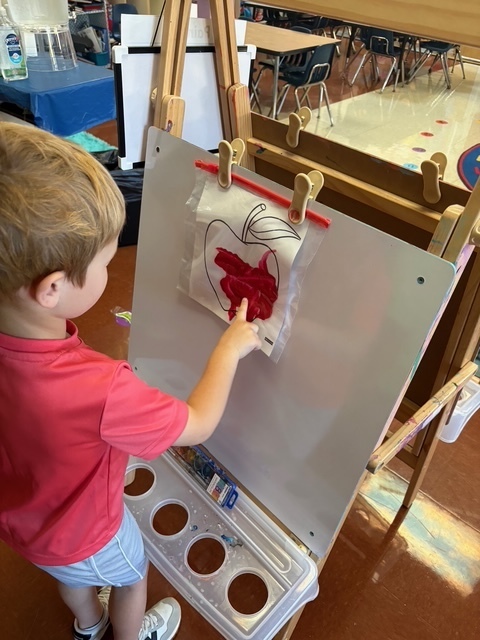 Pre-K finger painting apples