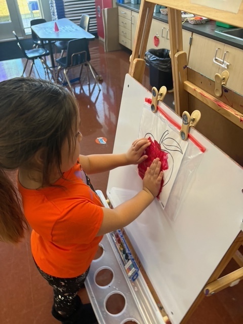 Pre-K finger painting apples