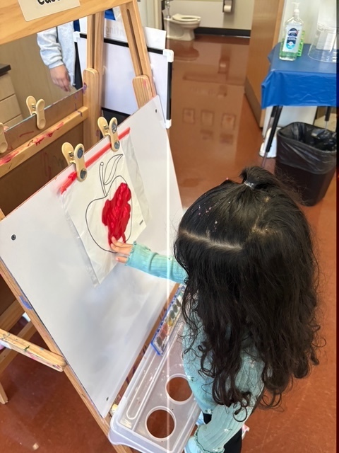 Pre-K finger painting apples