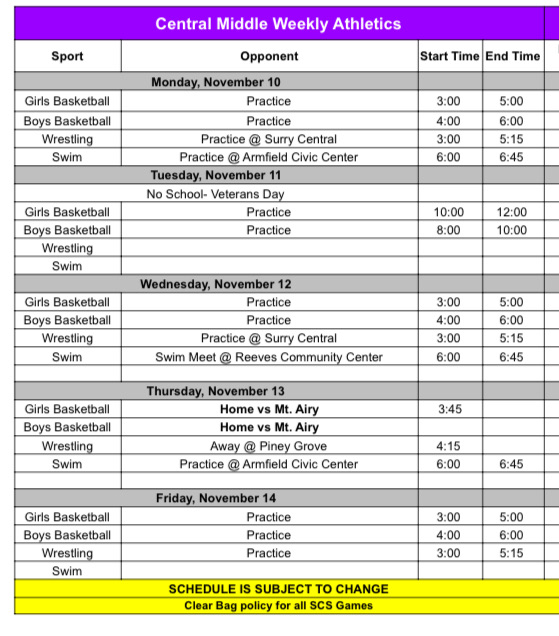 Athletics for the week of 11/10-11/14.