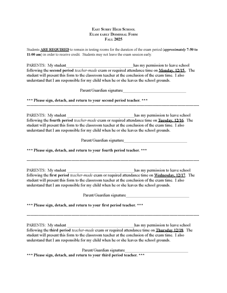 2025 Fall Exam Schedule