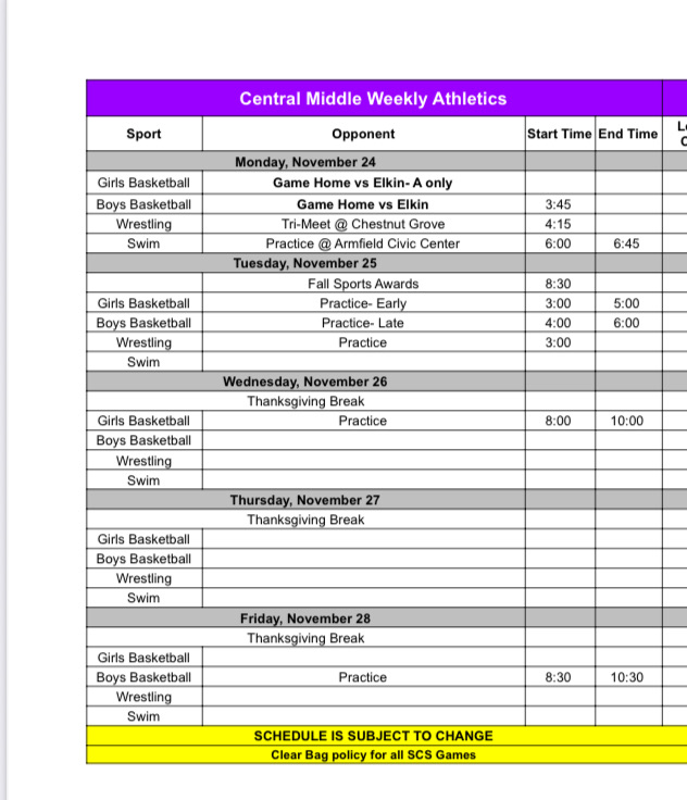 Athletics for the week of 11/24-11/28