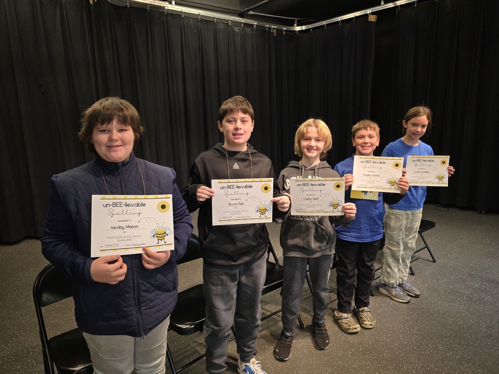 Rockford Elementary held its spelling bee today! Participants included Jacoby Marion, Rocco Fain, Carter Hiatt, Waylon Hunter, and Johan Luddeke.