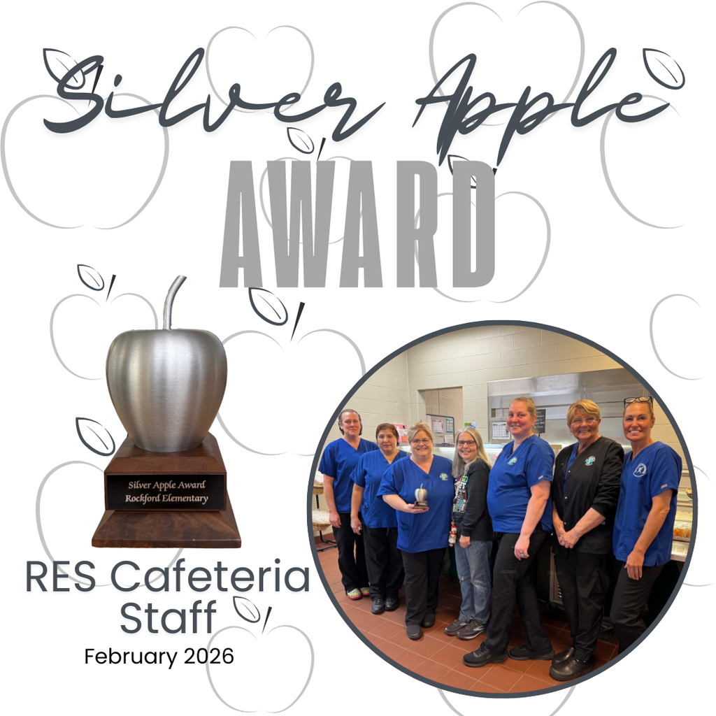 The Silver Apple Award goes to a group of women who daily take care of the needs of all the students and staff in the building, and they always do it with a huge smile 😃 . They never let obstacles get in their way; from school delays, field trips, bagged lunches, last minute menu changes, trucks arriving late or not showing up,  going out of their way to make sure dietary needs and allergies are met, to the boiler breaking and flooding their kitchen, all these obstacles never affect their ability to serve the Rockford family. For the month of February I award the Silver Apple Award to Rebecca Combs and her entire cafeteria staff. 