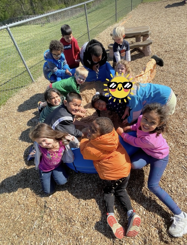 students with their new sandbox