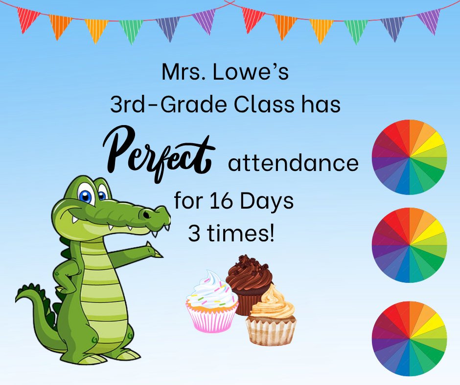 Congratulations on achieving perfect attendance!  This awesome group has achieved perfect attendance three times this year!  They’ll be celebrating their great effort and dedication with a cupcake reward!  Way to go, keep showing up and shining bright at Rockford Elementary! 