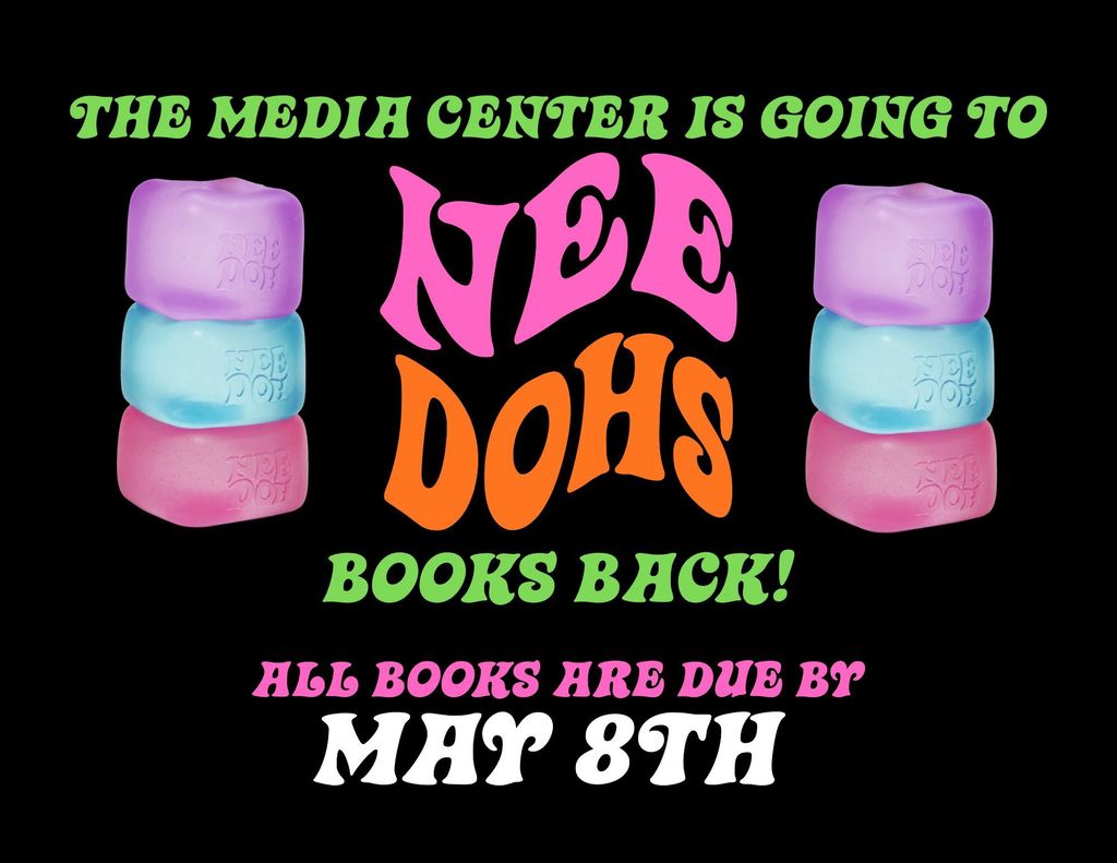  Media Center Reminder   All library books are due back to the Media Center by May 8th.  If you have lost a book, please pay for the book by May 8th in order to participate in the reward.   Students who return all books or pay for lost books by May 8th will get to enjoy popsicles and a surprise reward!   Thank you for helping us take care of our library books!