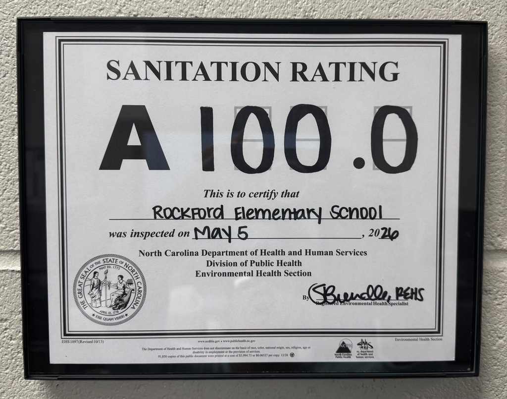 Congratulations to our cafeteria staff on earning a 100% sanitation rating! Thank you for your hard work and commitment to keeping our students safe and healthy.