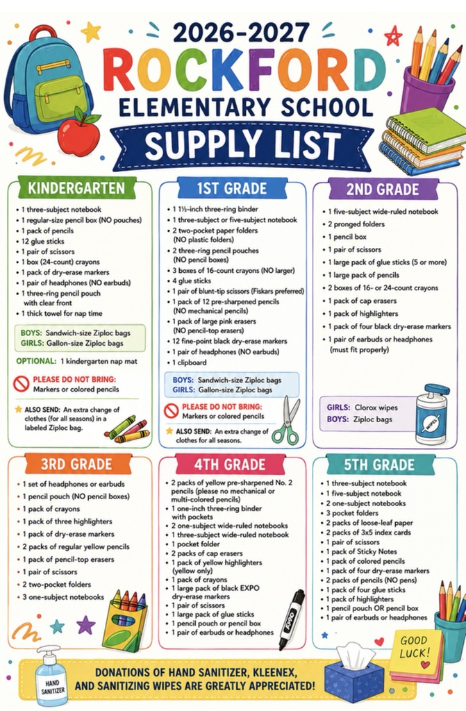 2026-2027 school supply list