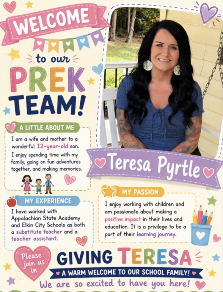 We would like to welcome Teresa Pyrtle to our pre-K team.