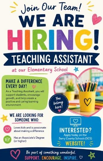 we are hiring a teaching assistant at Rockford Elementary School