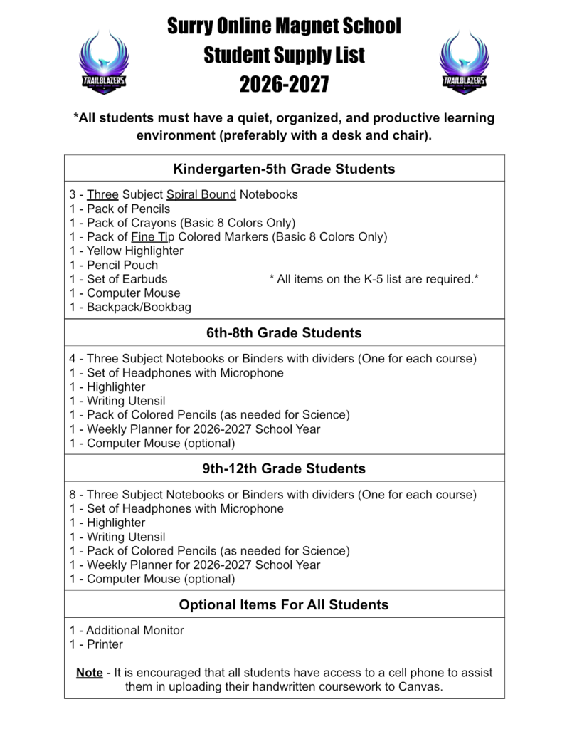 school supplies list
