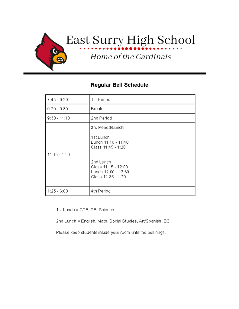 ESHS Daily Bell Schedule