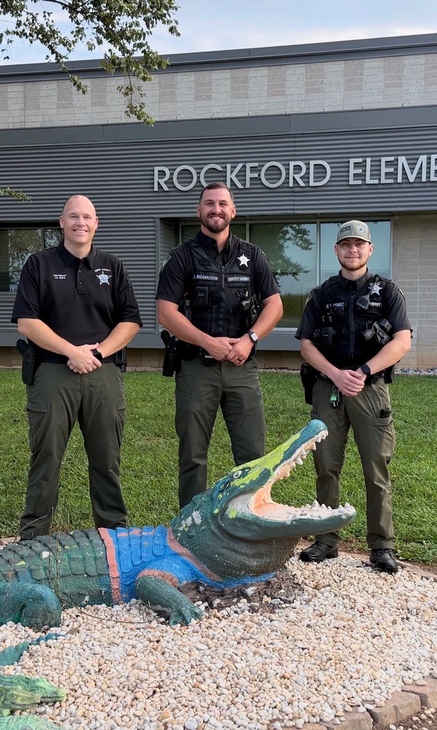 Thank you to Lieutenant Jason White, SRO Lance Richardson, and Deputy Ryan Hemric for helping keep Rockford Elementary School safe this week. We appreciate your dedication, support, and commitment to protecting our students, staff, and school community. Thank you for all you do to make RES a safe place to learn and grow!