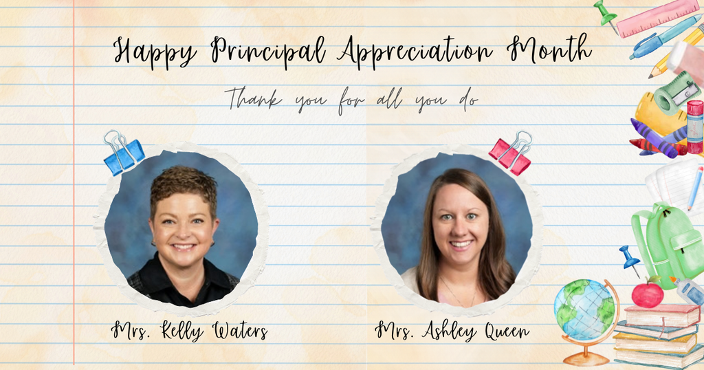 Happy Principal Appreciation Month!  October is a special time to celebrate two very special leaders at Rockford Elementary School!  We are so thankful for Mrs. Kelly Waters, Principal, and Mrs. Ashley Queen, Assistant Principal. Your leadership, dedication, encouragement, and love for our students and staff make Rockford Elementary a wonderful place to learn and grow.  Thank you for all you do each and every day to support our students, staff, and families. We appreciate your hard work and everything you do to make our school the best it can be!  Happy Principal Appreciation Month, Mrs. Waters and Mrs. Queen! Rockford is better because of YOU!