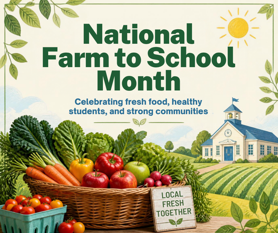 National Farm to School Month October is National Farm to School Month! This month is a great time to celebrate where our food comes from and recognize the farmers, families, and communities who help bring fresh food from the farm to our tables. At Rockford Elementary School, we are excited to celebrate agriculture and the important role farming plays in our community. We are grateful for the opportunity to help our students learn more about farming, local foods, and where their food comes from. From the farm to our school, we are thankful for the people who make it possible!