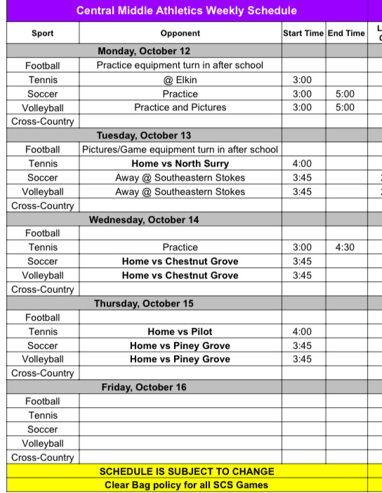 Athletics week of 10/12 - 10/16.