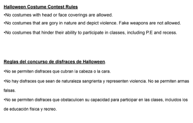 Rockford Elementary Student Council Halloween Costume Contest! Get ready to show off your Halloween spirit! Our Student Council will host a Halloween Costume Contest on Friday, October 30th! The entry fee is $1.00, and all proceeds will go to the Rockford Elementary Student Council. Halloween Costume Contest Rules: No costumes that cover the head or face. No costumes that are gory or depict violence. Fake weapons are not allowed. Costumes must allow students to participate safely in all classes, including PE and recess.
