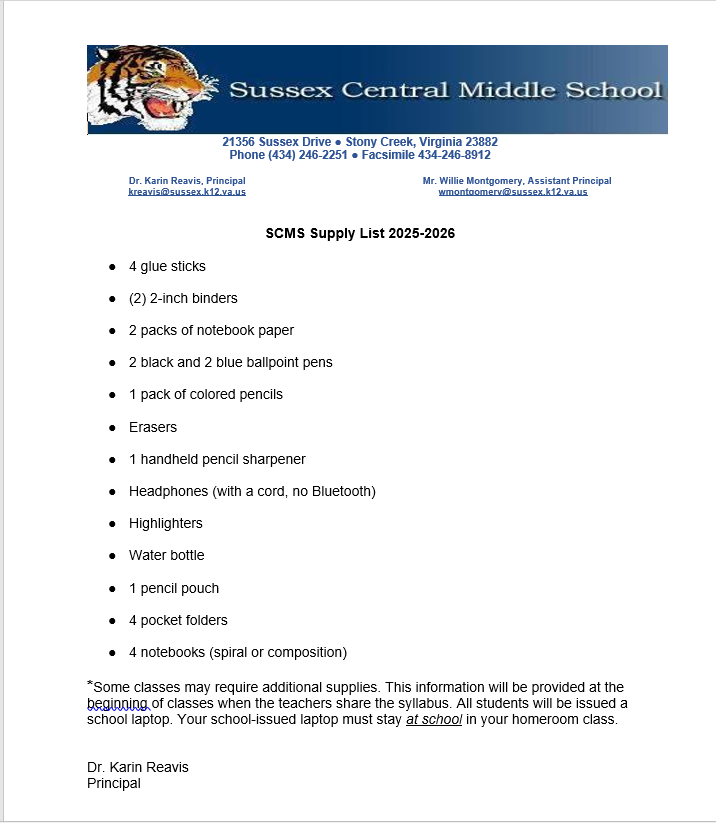 SCMS Supply List 25-26