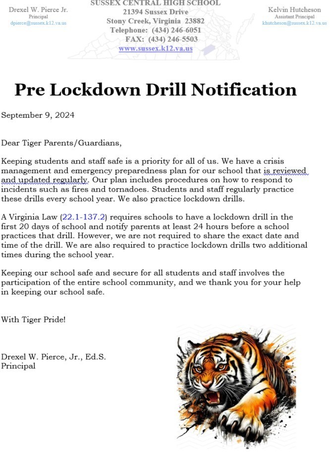 Pre Lockdown Drill Notification 
