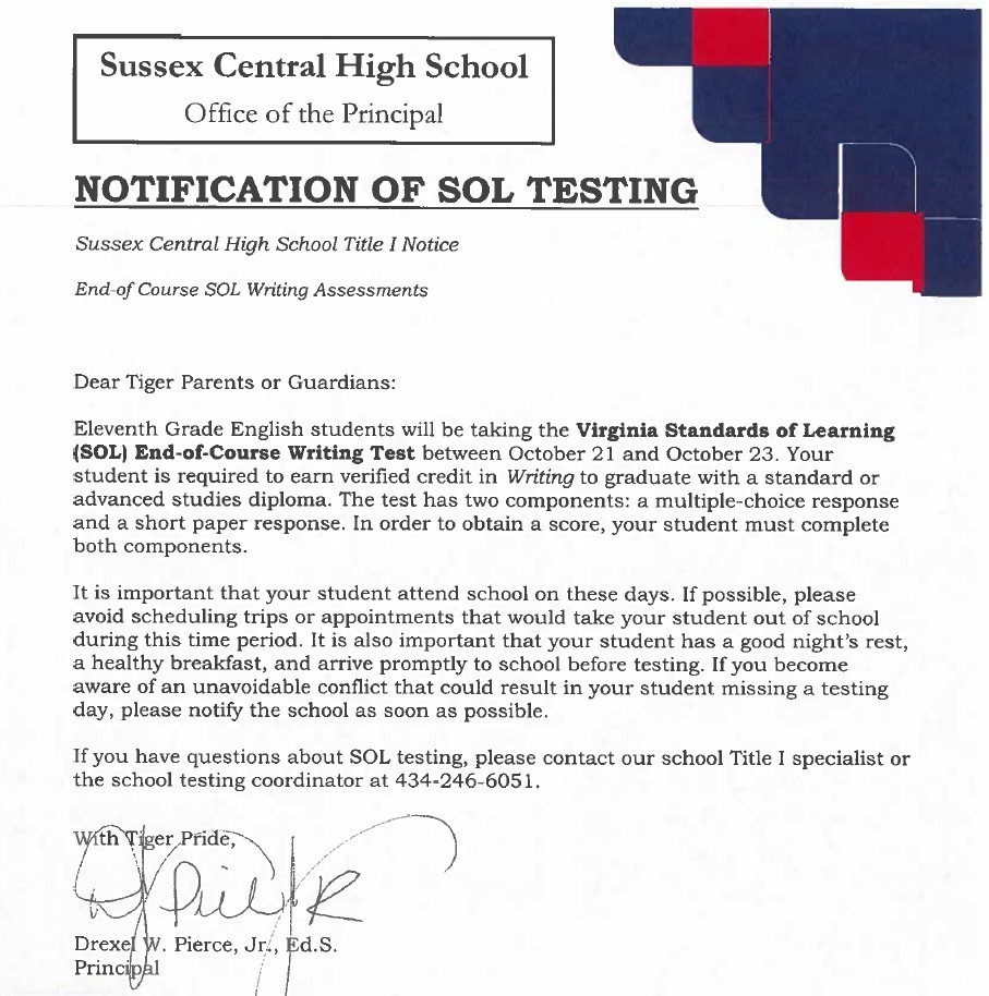 SOL Testing Notice