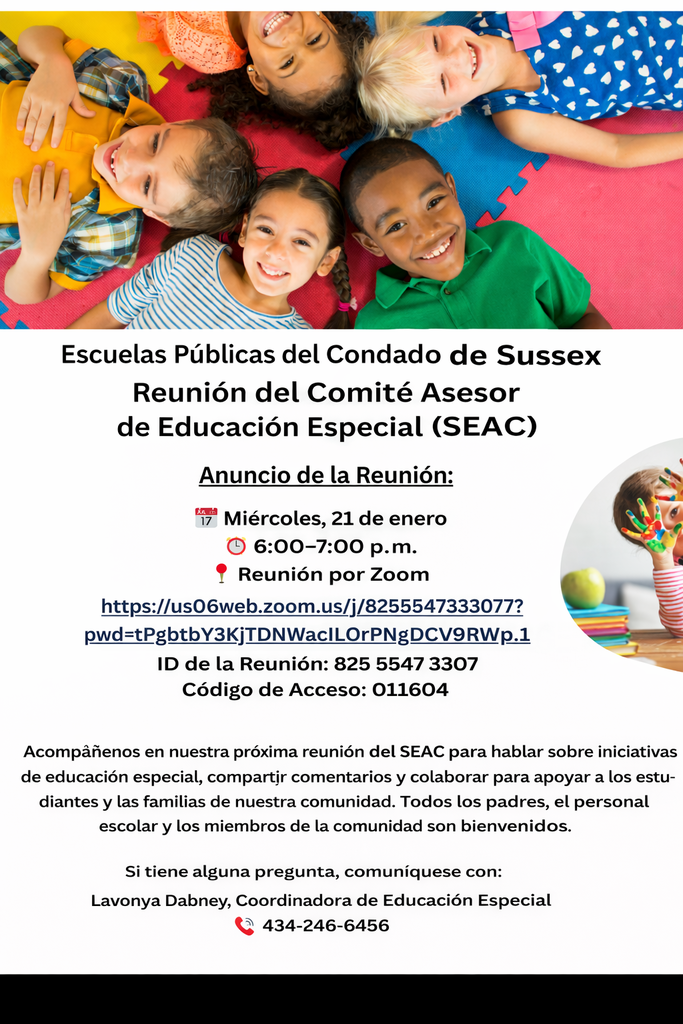 La próxima reunión del SEAC está programada para el 21 de enero de 2026. Por favor, consulte el volante para obtener más información.